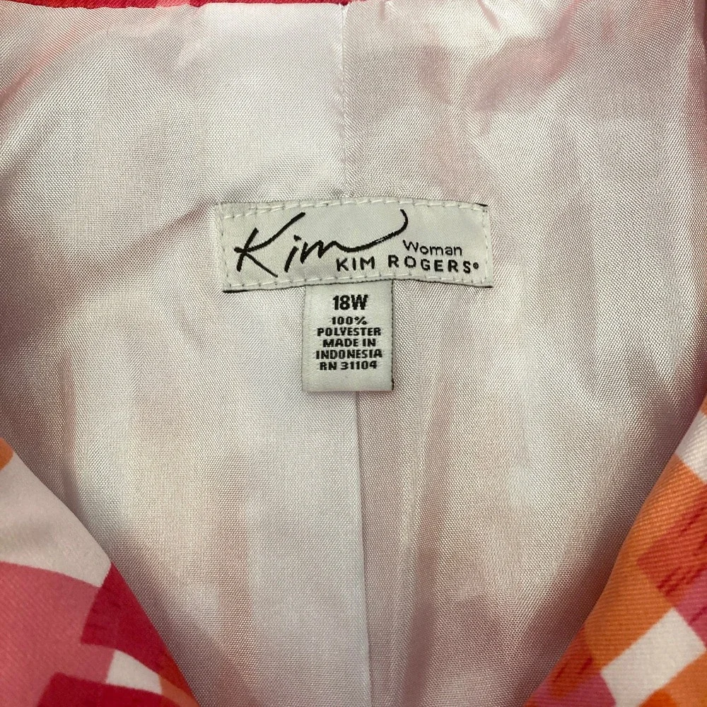Vtg Kim Rogers Blazer Jacket Geometric Colorful Roll Tab Sleeve Womens 18W Plus